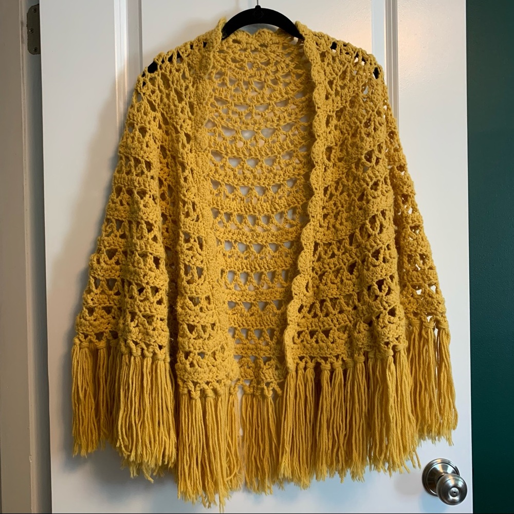Vintage Handmade Fringe Shawl